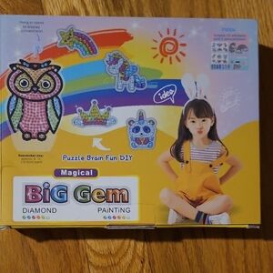Big Gem Diamond Painting Kit for Kids - Colorful Owl and Unicorn